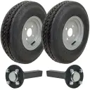 Set of 2 - 4.00-8 6ply P811 Trailer Wheel 4/100mm & Hub & Stub axle 4/100 M12 wheel bolt  35x35mm Hi speed