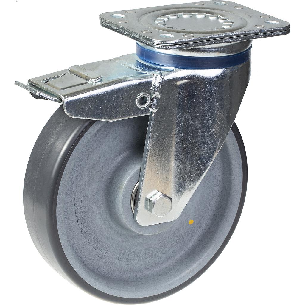 800 series 200mm swivel/brake top plate 135x114mm castor with electrically conductive POTH grey polyurethane on nylon centre ball bearing wheel 520kg