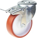 300 series 160mm swivel/brake bolt hole 16,5mm castor with polyurethane on nylon centre plain bearing wheel 300kg