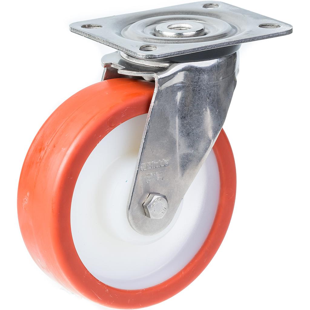 400SS series 125mm stainless steel swivel top plate 100x85mm castor with polyurethane on nylon centre plain bearing wheel 250kg