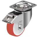 800SS series 100mm stainless steel swivel/brake top plate 100x85mm castor with polyurethane on nylon centre plain bearing wheel 300kg