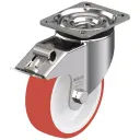 800SS series 125mm stainless steel swivel/brake top plate 100x85mm castor with polyurethane on nylon centre plain bearing wheel 350kg