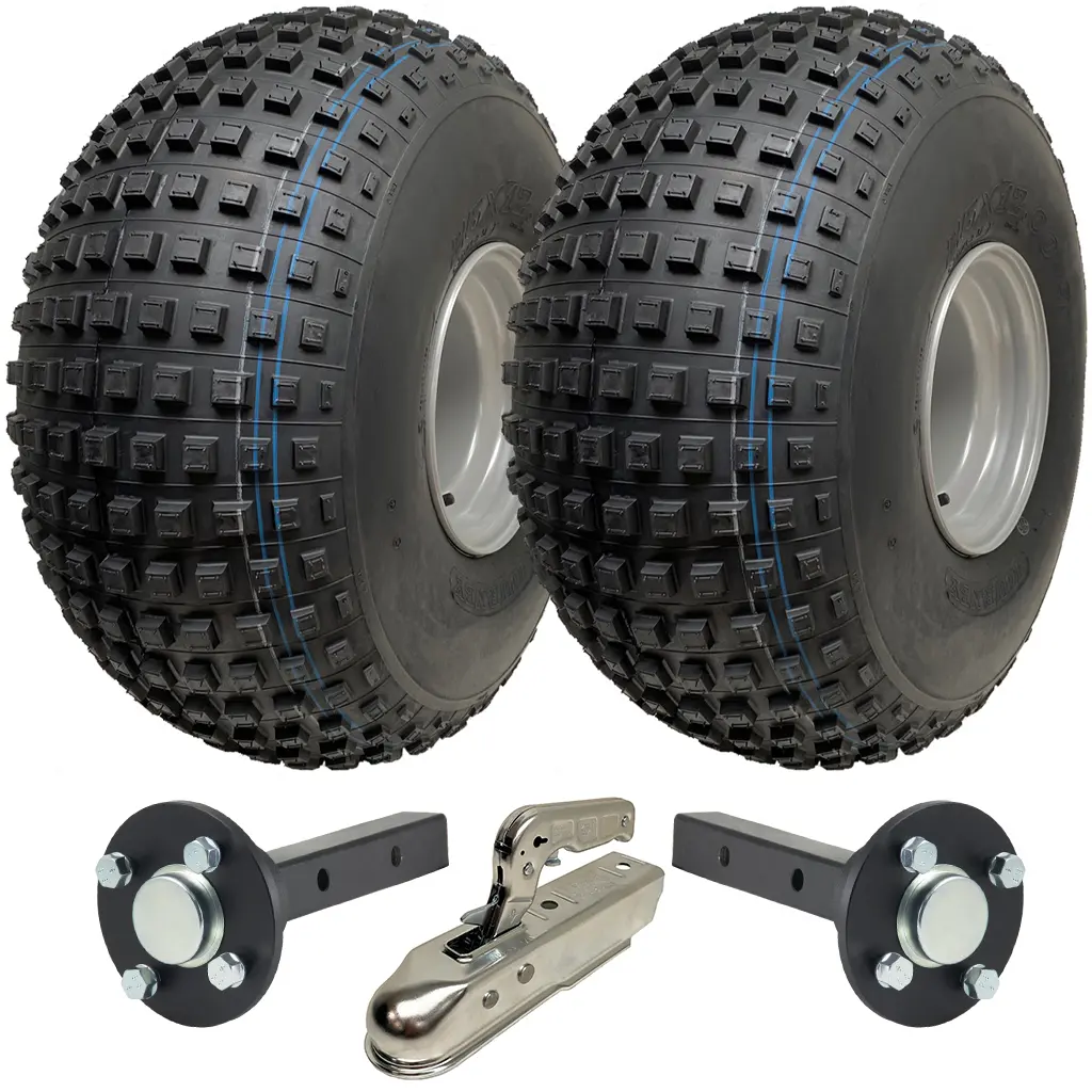ATV Trailer Kit, 25x12.00-9 4pr P318 Knobby tyre, Hub/stub axle 40x40mm, pressed hitch, 390kg load capacity