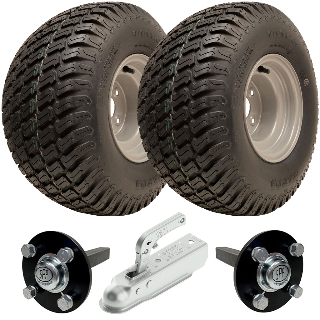 ATV Trailer Kit, 18x9.50-8 6pr P332 Grass tyre, Hub/stub axle 35x35mm, pressed hitch, 1000kg load capacity