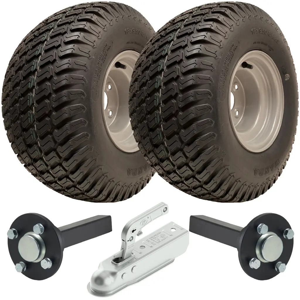 ATV Trailer Kit, 18x9.50-8 6pr P332 Grass tyre, Hub/stub axle 35x35mm, pressed hitch, 1000kg load capacity