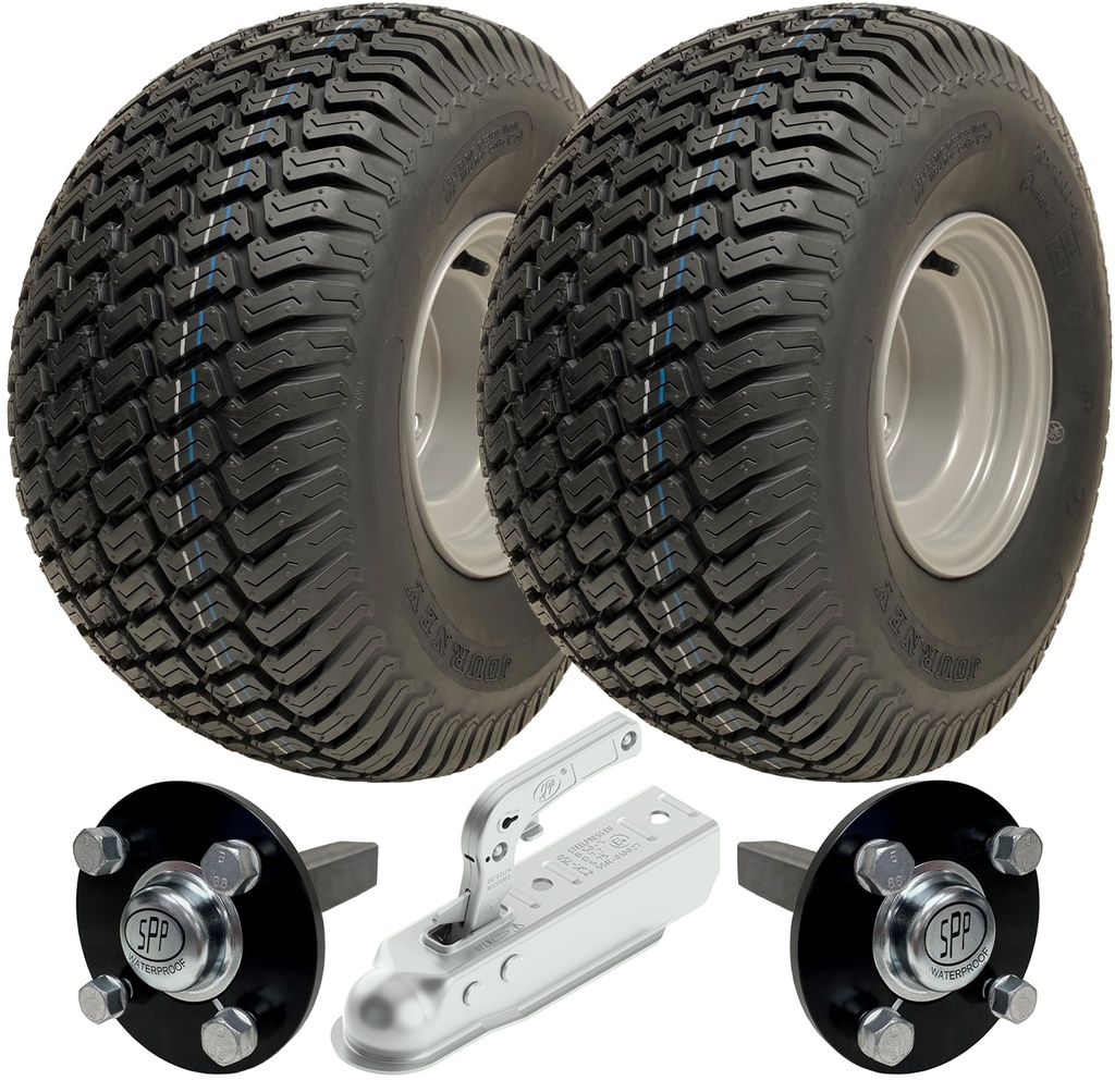 ATV Trailer Kit, 20x10.00-8 4pr P332 Grass tyre, Hub/stub axle 40x40mm, pressed hitch, 1000kg load capacity
