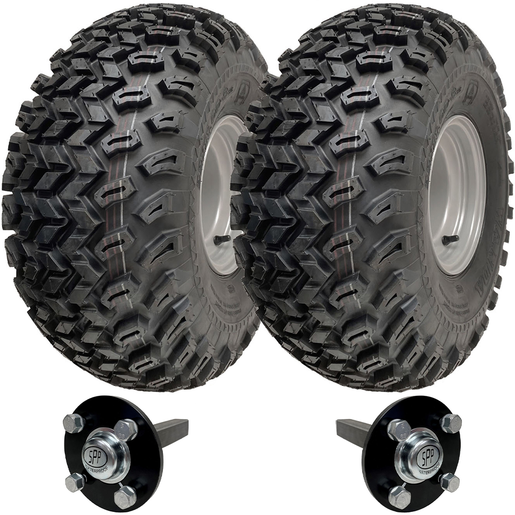 Set of 2 - 22x11.00-8 4pr Wanda P334 utility tyre E-marked TL on steel rim 4/100/60, 450kg load capacity on Hub & Stub axle 4/100 M12 wheel bolt 35x35mm