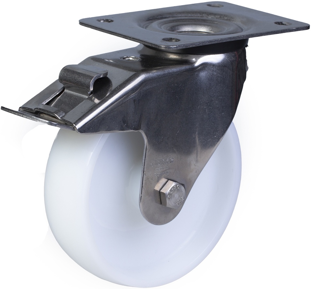 300SS series 150mm stainless steel swivel/brake top plate 100x85mm castor with nylon plain bearing wheel 300kg