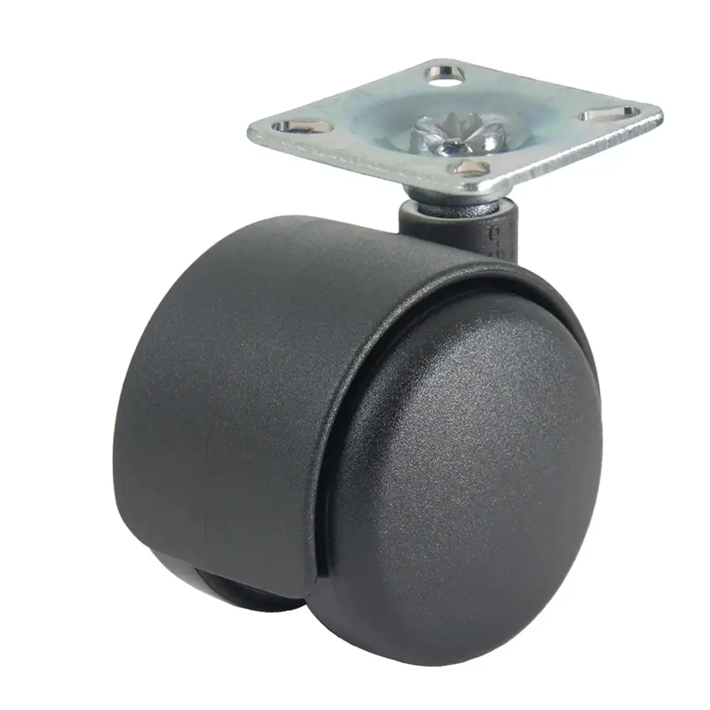 GR5016 Series 2x50mm black twin wheel swivel top plate 38x38mm castor with black nylon wheels 50kg