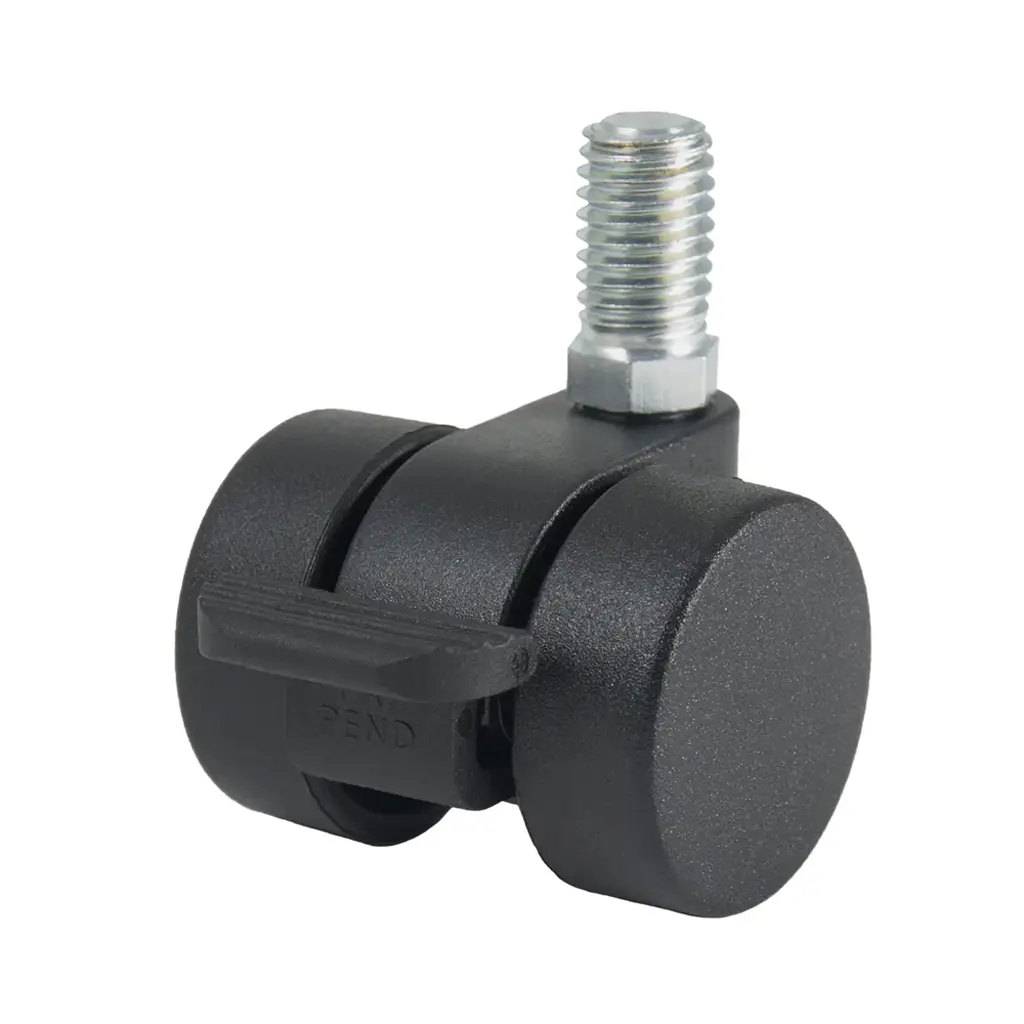 GRX30 Series 2x30mm black twin wheel swivel/brake threaded stem M10x16mm castor with black nylon wheels 50kg