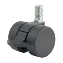 GRX38 Series 2x38mm black twin wheel swivel/brake threaded stem M10x15mm castor with black nylon wheels 60kg
