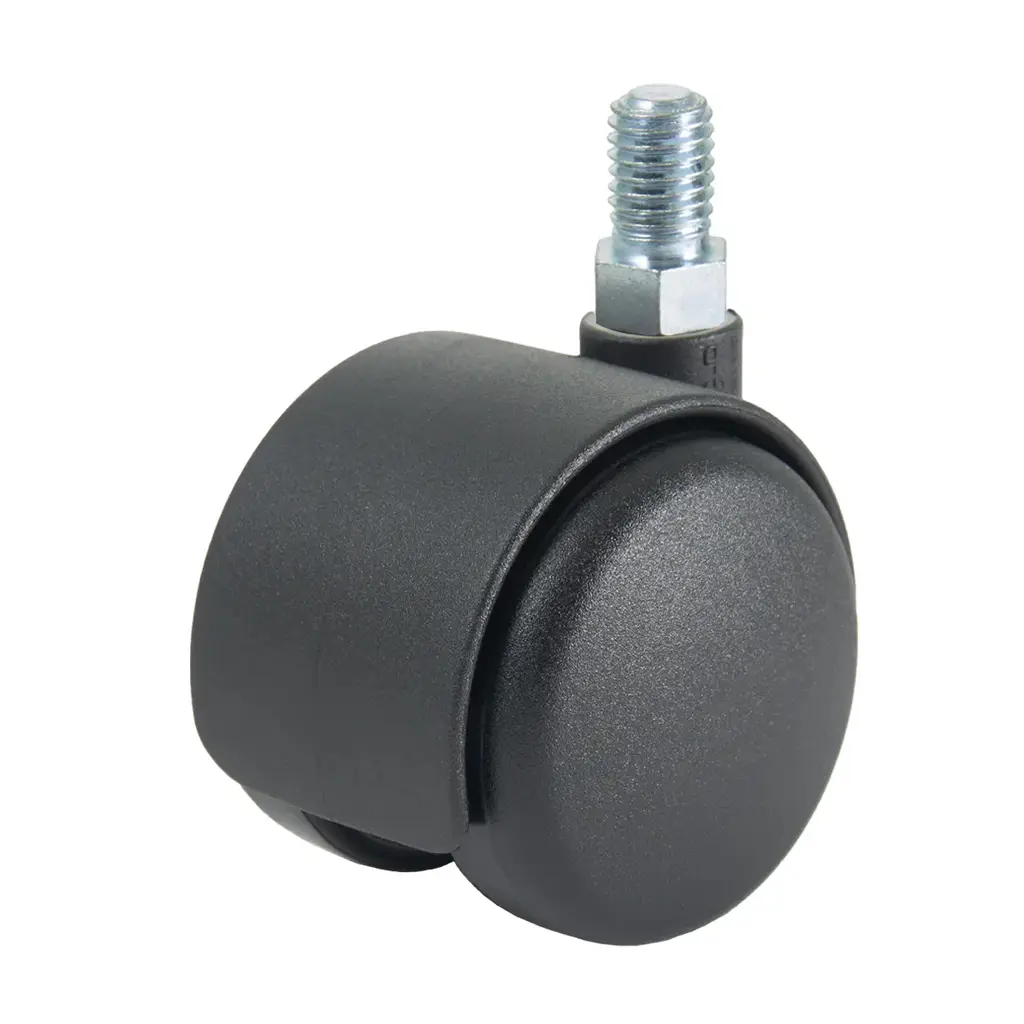 GR5016 Series 2x50mm black twin wheel swivel threaded stem M10x15mm castor with black nylon wheels 50kg