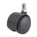 GR5016 Series 2x50mm black twin wheel swivel threaded stem M10x15mm castor with black nylon wheels 50kg