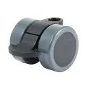 GRX38 Series 2x38mm black twin wheel castor with foot brake, no fitting, dark grey polyurethane tread on black nylon centre wheels