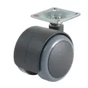 GR5016 Series 2x50mm black twin wheel swivel top plate 38x38mm castor with dark grey polyurethane tread on black nylon centre wheels 50kg