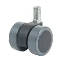 GRX38 Series 2x38mm black twin wheel swivel threaded stem M10x15mm castor with dark grey polyurethane tread on black nylon centre wheels 60kg