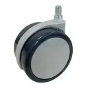 GRX7522 Series 2x75mm light grey twin wheel swivel threaded stem M10x15mm castor with dark grey polyurethane tread on light grey nylon centre wheels 75kg