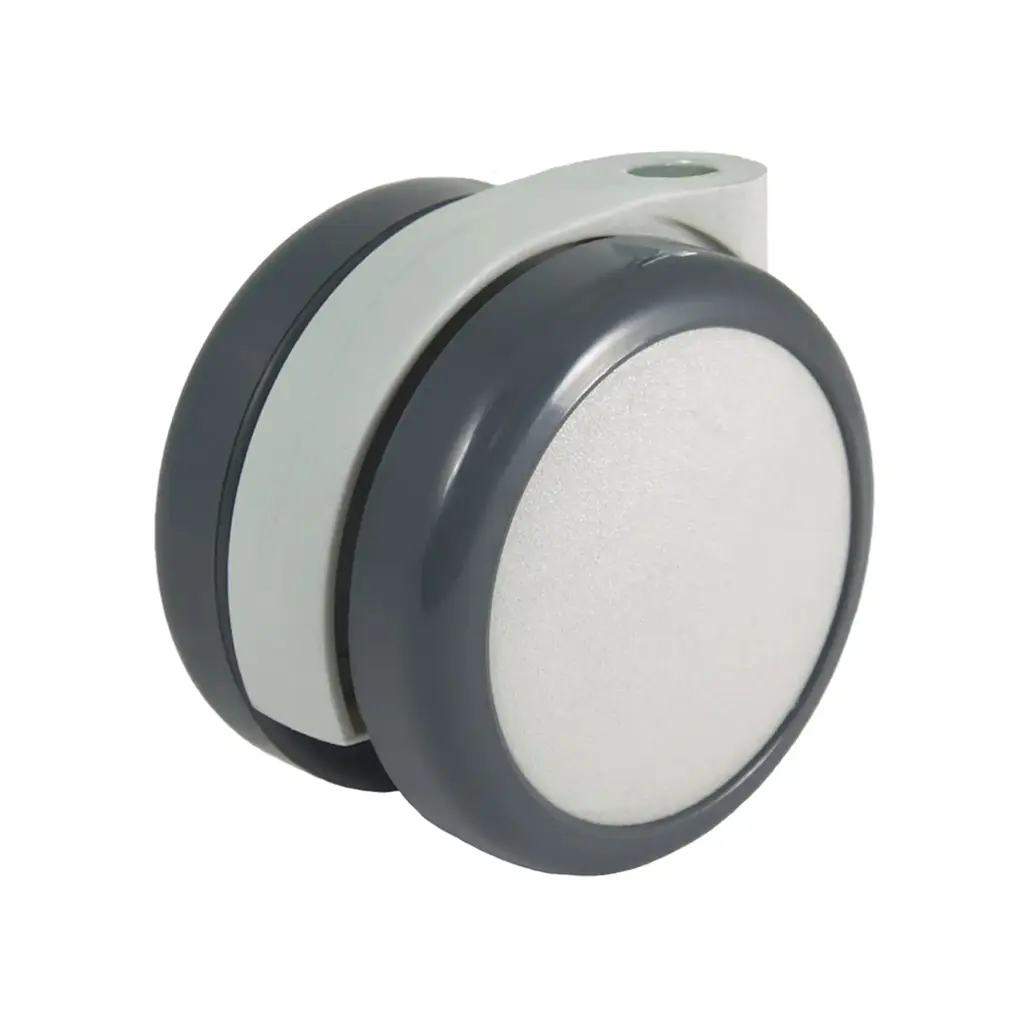 GRX6518 Series 2x65mm light grey twin wheel castor with dark grey polyurethane tread on light grey nylon centre wheels, no fitting
