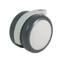 GRX6518 Series 2x65mm light grey twin wheel castor with dark grey polyurethane tread on light grey nylon centre wheels, no fitting