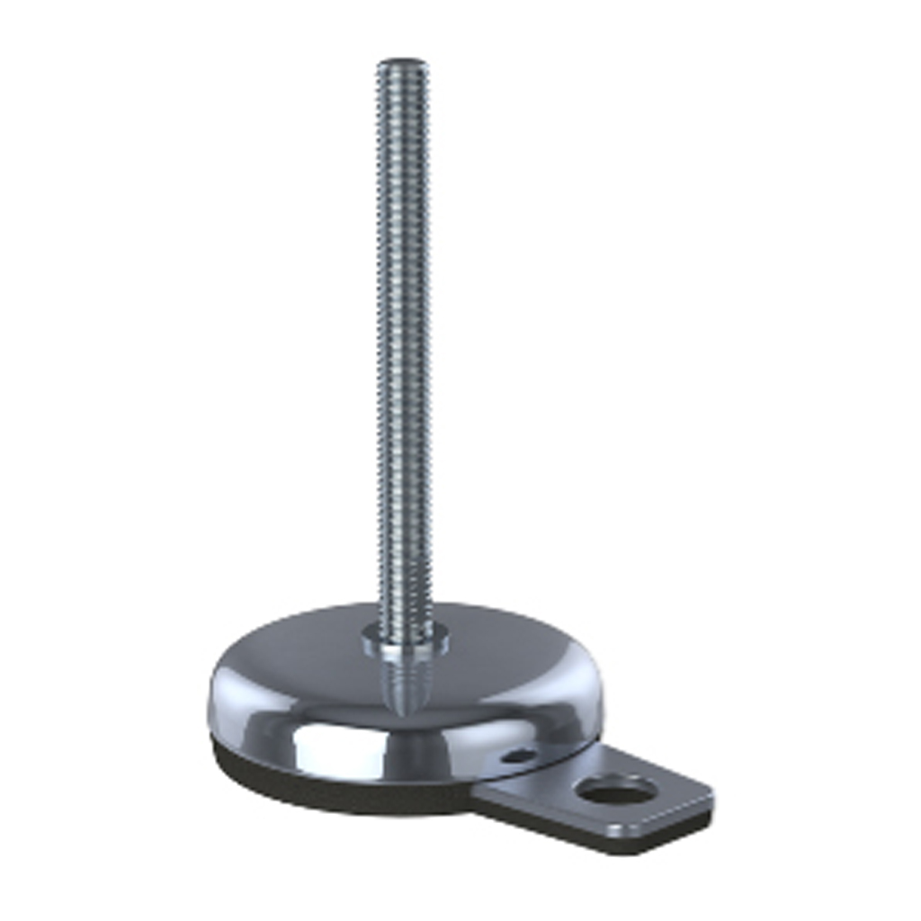M10x100 Stainless levelling foot with 75mm stainless base with anti-vibration rubber pad & fixing tab 890kg AISI 304/A2