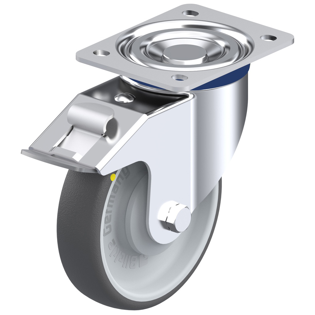 300 series 160mm swivel/brake top plate 140x110mm castor with PATH electrically conductive grey polyurethane on nylon centre additional sealed single ball bearing wheel 260kg