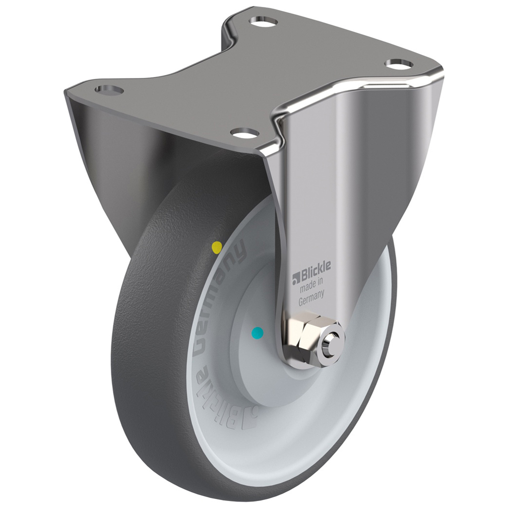 300SS series 160mm stainless steel fixed top plate 140x110mm castor with PATH electrically conductive grey polyurethane on nylon centre additional sealed single ball bearing wheel 260kg