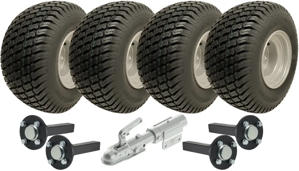 ATV Trailer Kit, 4x(18x8.50-8 4pr P332 Grass tyre, Hub/stub axle 35x35mm) 1x off-road swivel hitch 1500kg load capacity