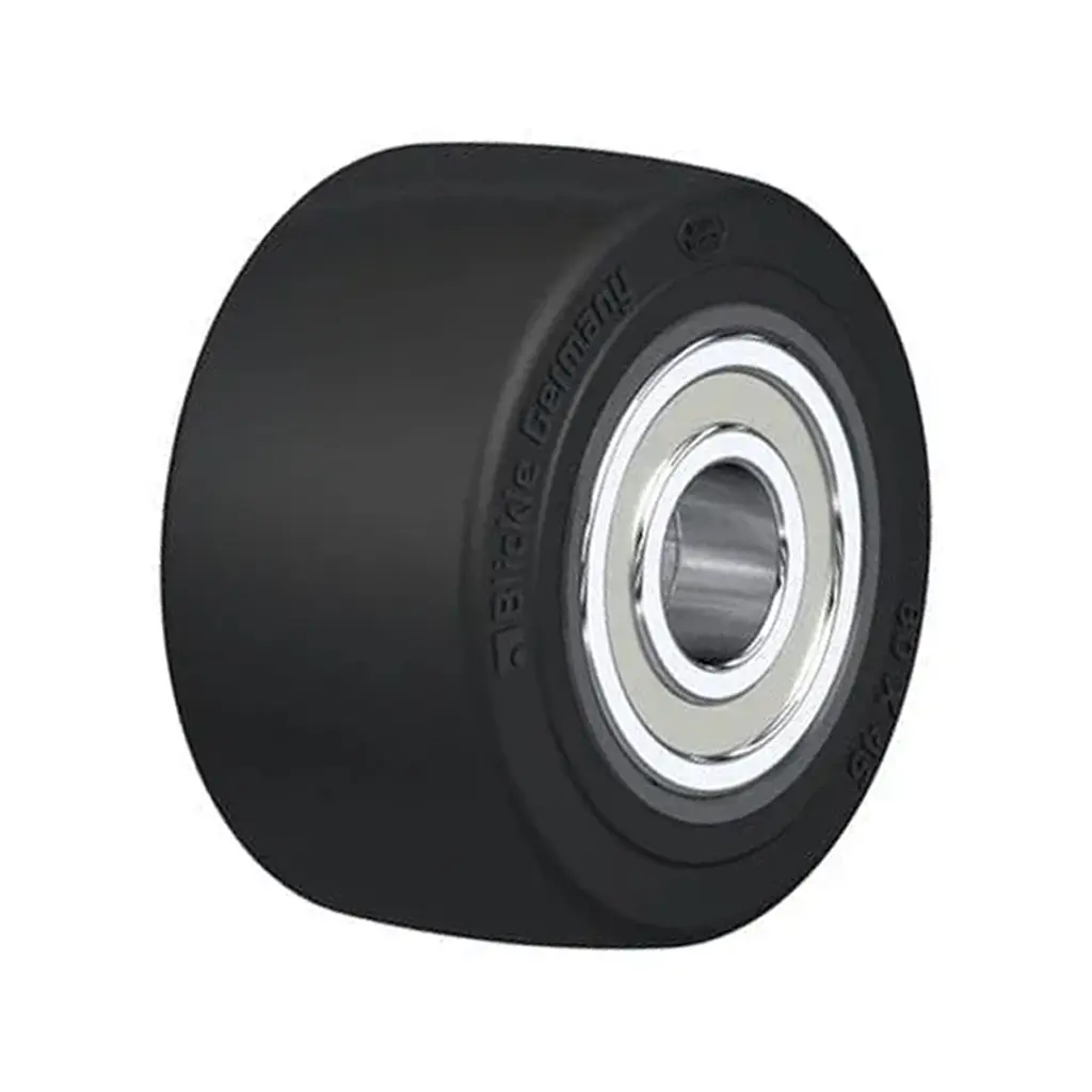 SE 80/20K Wheel series 80mm black elastic rubber on nylon centre 20mm bore hub length 45mm ball bearings 200kg