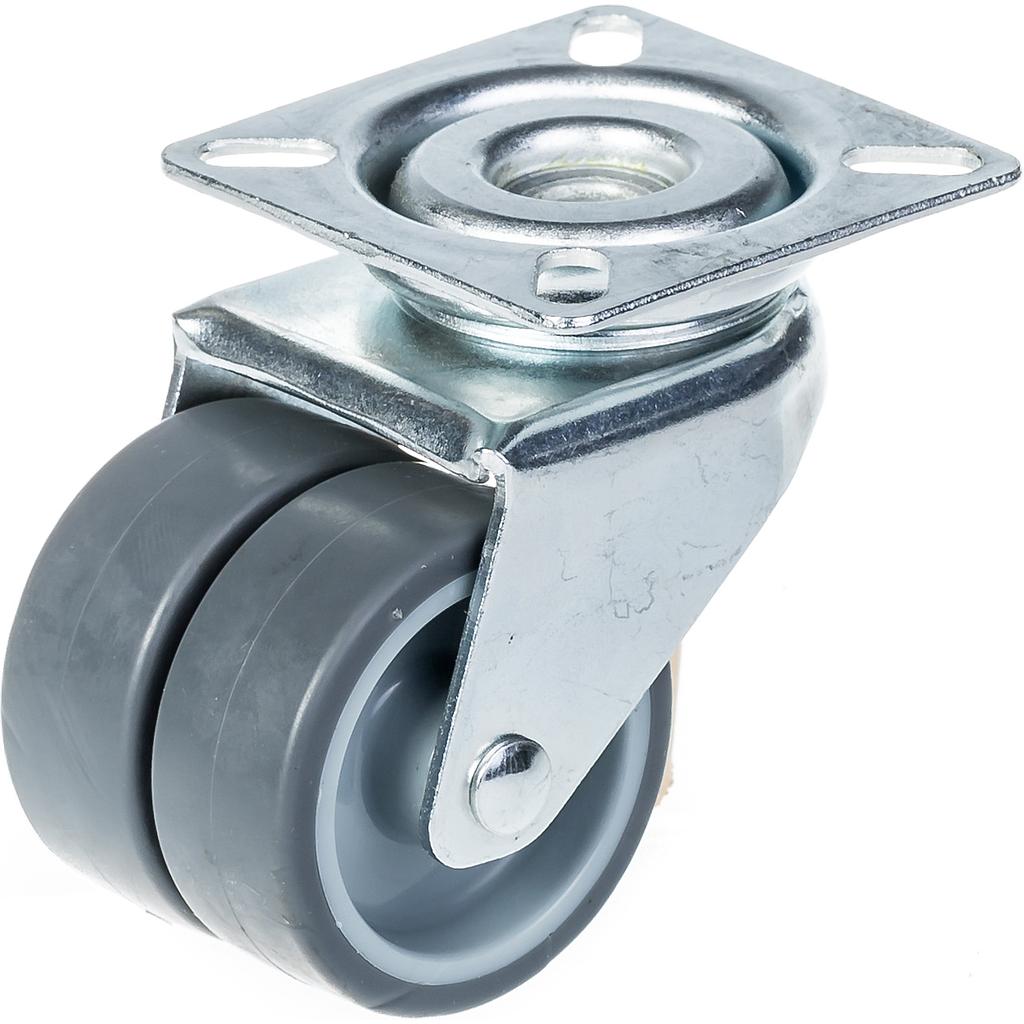 100 series 2x50mm swivel top plate 60x60mm castor with (round profile) grey thermoplastic rubber on polypropylene centre plain bearing wheels 70kg (Round Edge)