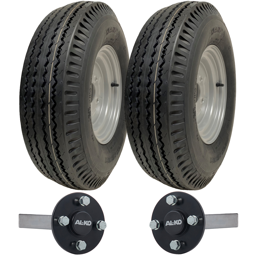 5.00-10 Trailer Kit 4ply WANDA P802 TRAILER WHEEL 4/100 & Hub & Stub axle 4/100 M12 wheel bolt 35x35mm No Hitch