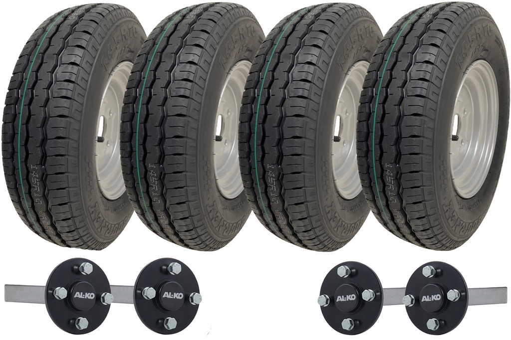 Set of 4 - 145x10 Wanda WR068 TRAILER WHEEL 4/100mm & Hub & Stub axle 4/100 M12 wheel bolt  35x35mm Hi speed(Alko)