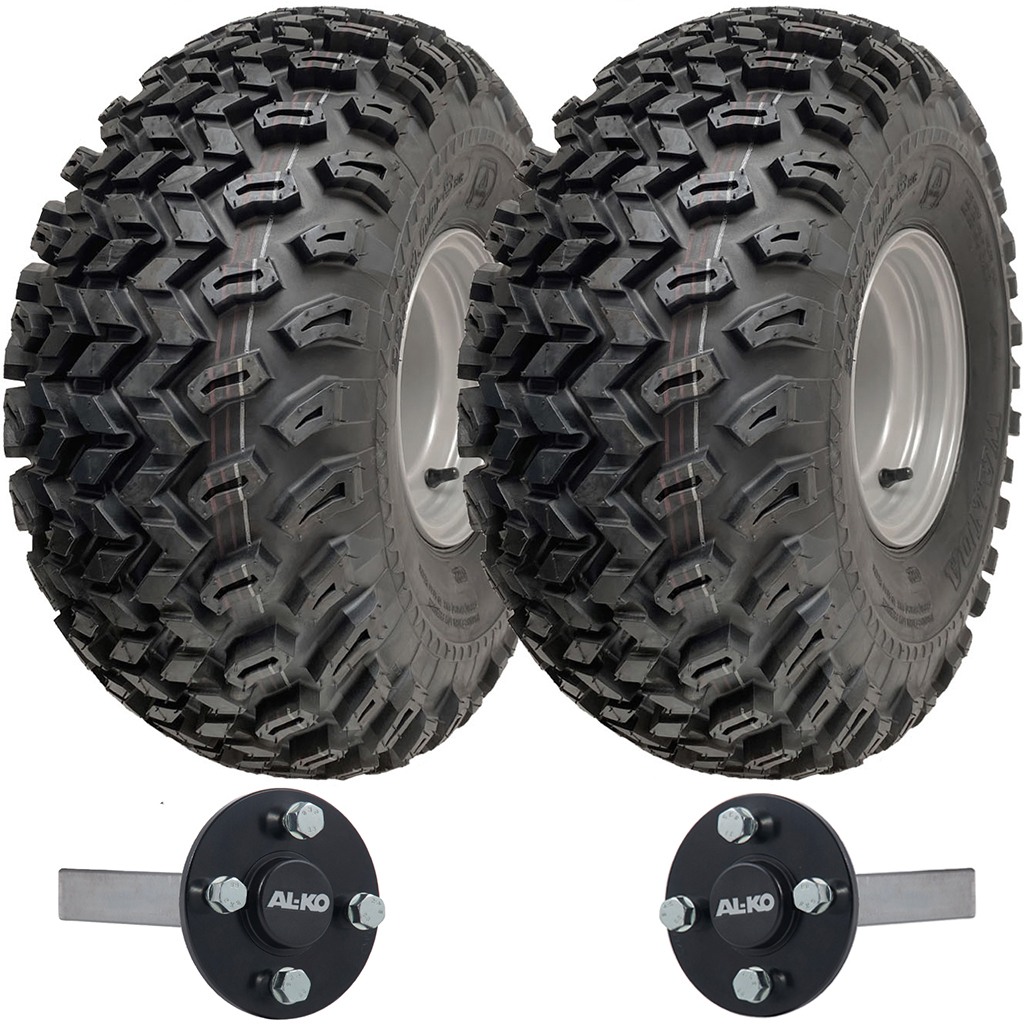 Set of 2 - 22x11.00-8 4pr Wanda P334 utility tyre E-marked TL on steel rim 4/100/60, 450kg load capacity on Hub & Stub axle 4/100 M12 wheel bolt 35x35mm(Alko)