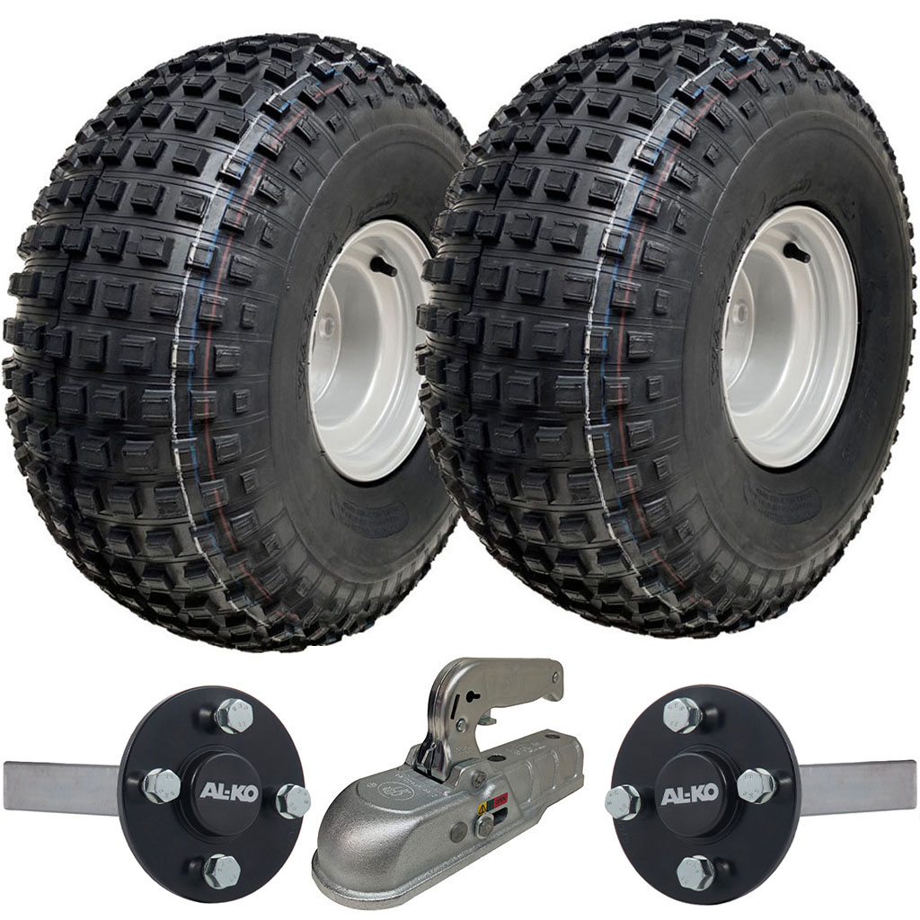 ATV Trailer Kit, 22x11.00-8 4pr P323 Knobby tyre, Hub/stub axle 35x35mm (Alko), Cast hitch, 310kg load capacity