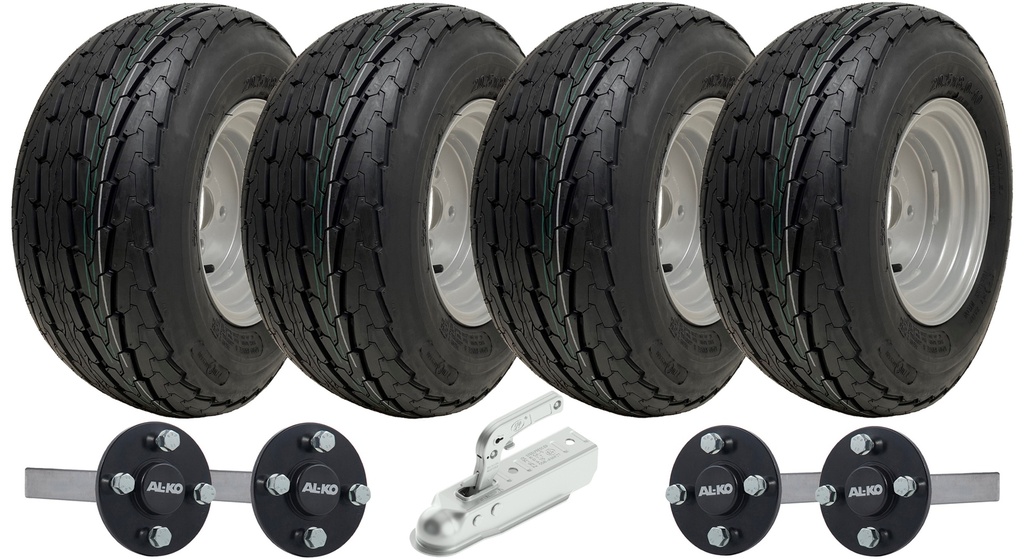 Set of 4 - wheel 20.5x8.0-10 4ply trailer kit, 35x35mm (Alko) 4/100, SPP pressed steel hitch