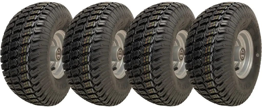 Set of 4 - 15x6.00-6 4pr Journey P332 grass tyre E-marked on steel rim 20mm ball bearing 65mm hub length