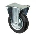 L410.B55.161 160mm fixed top plate 135x110mm castor with black rubber on pressed steel centre and tread guards roller bearing wheel 135kg