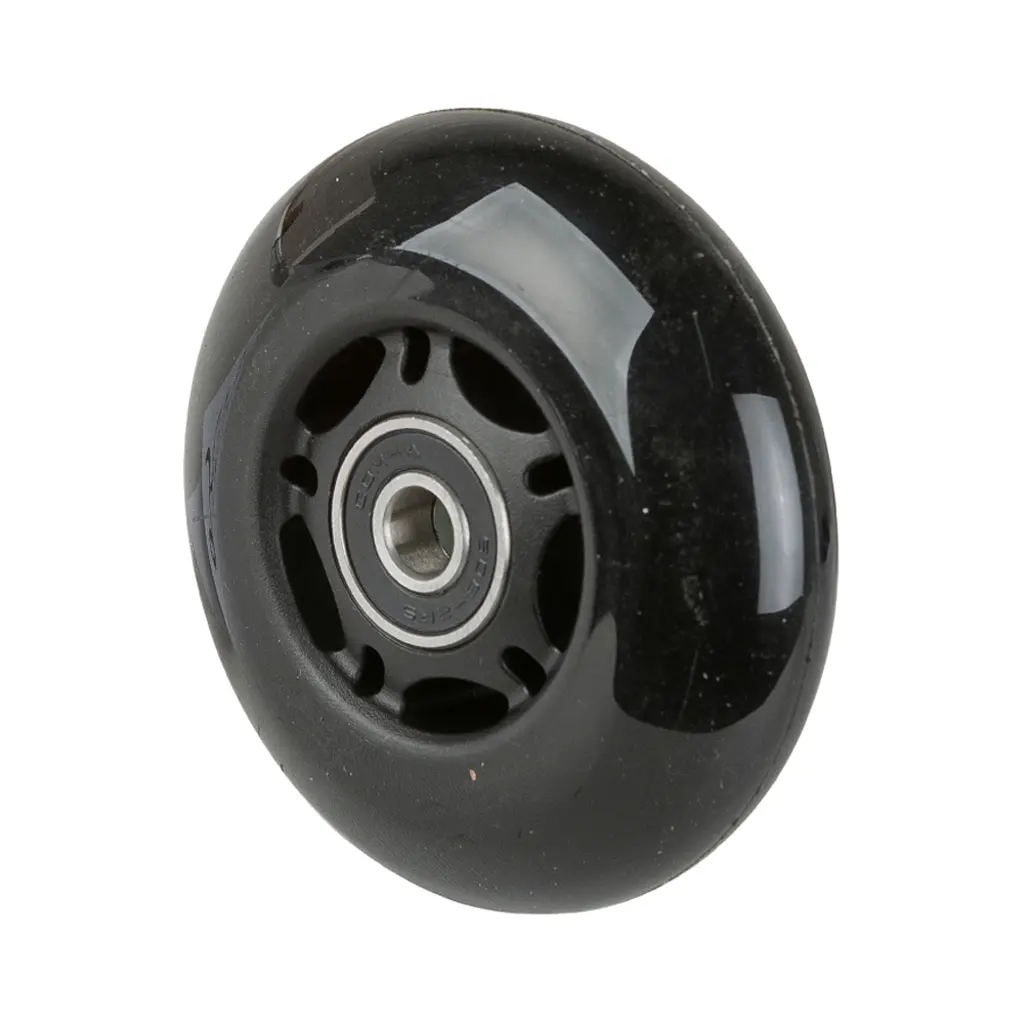 A76.076 Wheel series 76mm black polyurethane on black polypropylene centre, skater-wheel style, 8mm bore hub length 24mm ball bearings 40kg