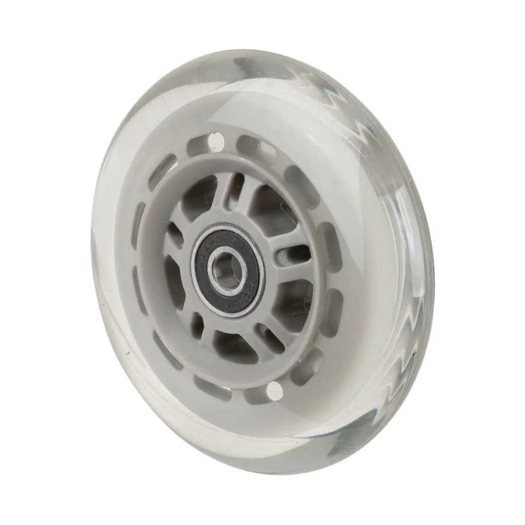 A76.100 Wheel series 100mm transparent polyurethane on silver-grey polypropylene centre, skater-wheel style, 8mm bore hub length 24mm ball bearings 60kg