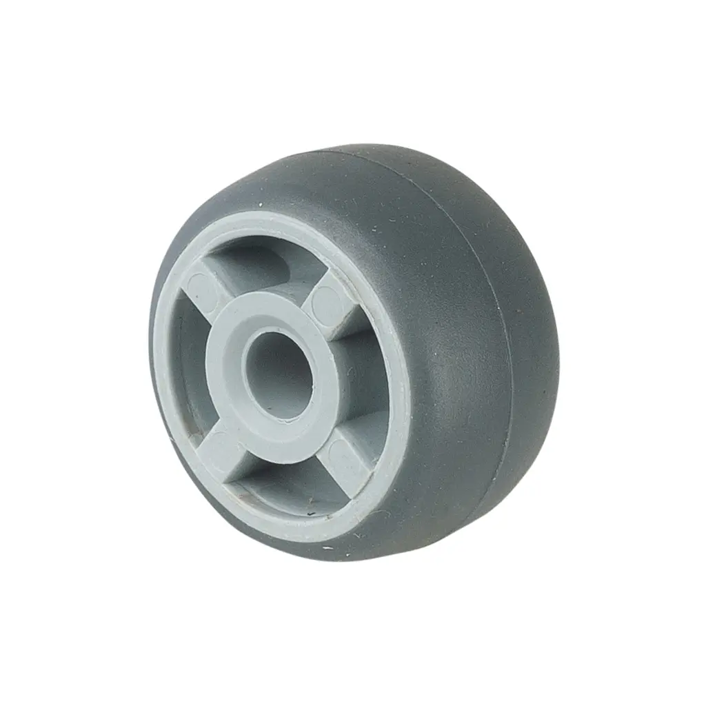 A80.025 Wheel series 25mm grey thermoplastic rubber on polypropylene centre 5mm bore hub length 15mm plain bearing 30kg
