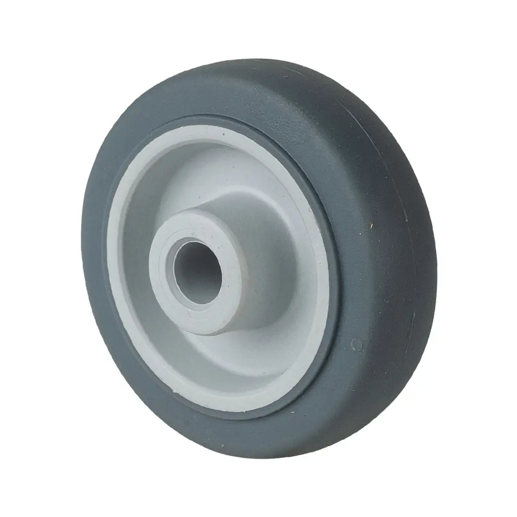 A80.081 Wheel series 80mm grey thermoplastic rubber on polypropylene centre 12mm bore hub length 37mm plain bearing 80kg