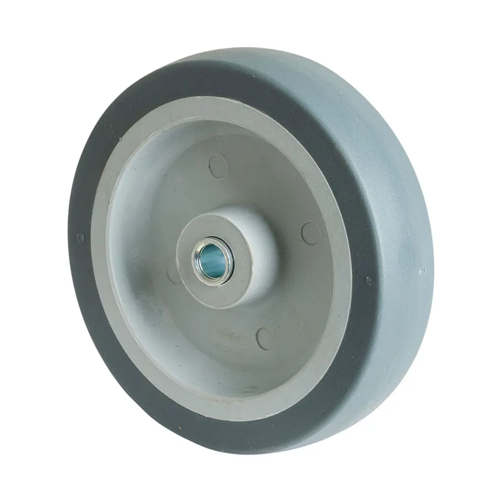 A80.100 Wheel series 100mm grey thermoplastic rubber on polypropylene centre 12mm bore hub length 30mm plain bearing 55kg