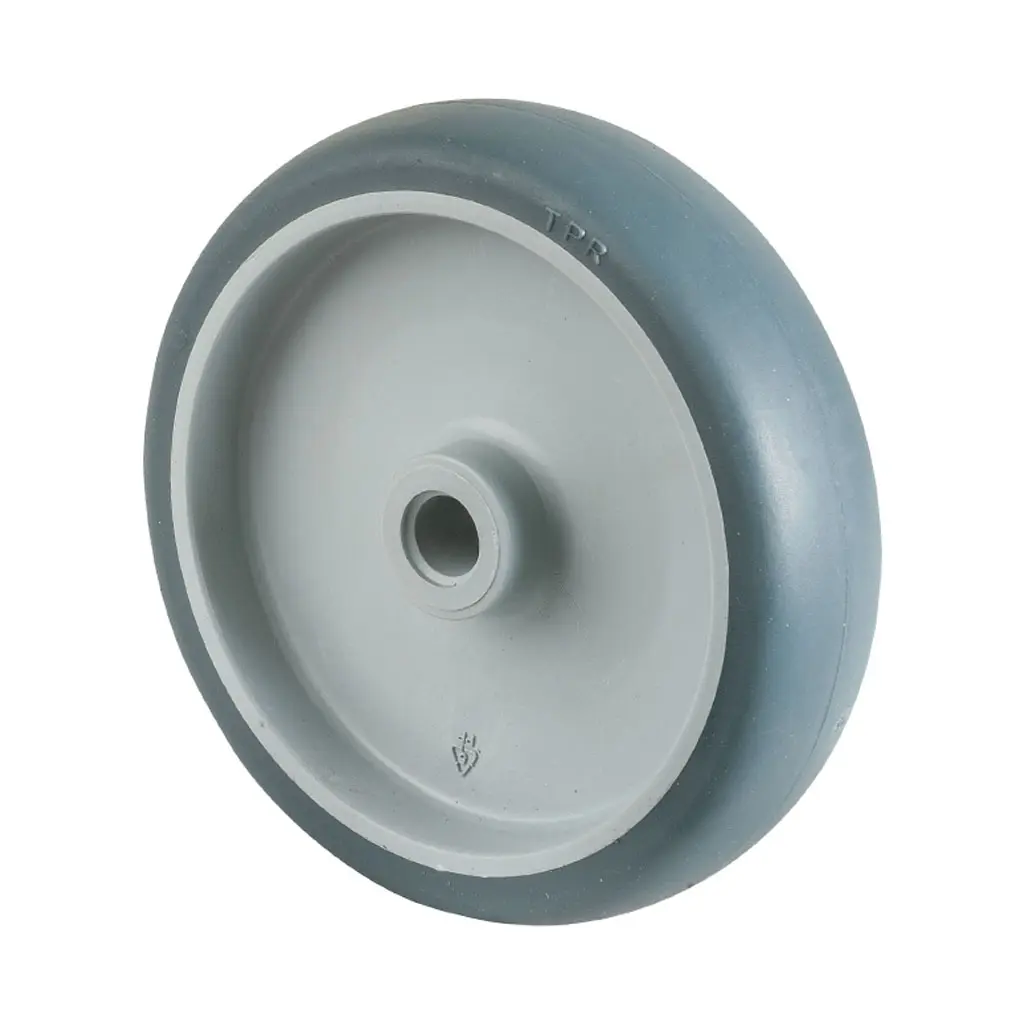 A80.125 Wheel series 125mm grey thermoplastic rubber on polypropylene centre 12mm bore hub length 35mm plain bearing 100kg