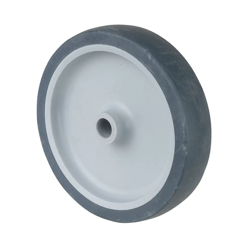 A80.126 Wheel series 125mm grey thermoplastic rubber on polypropylene centre 12mm bore hub length 32mm plain bearing 70kg