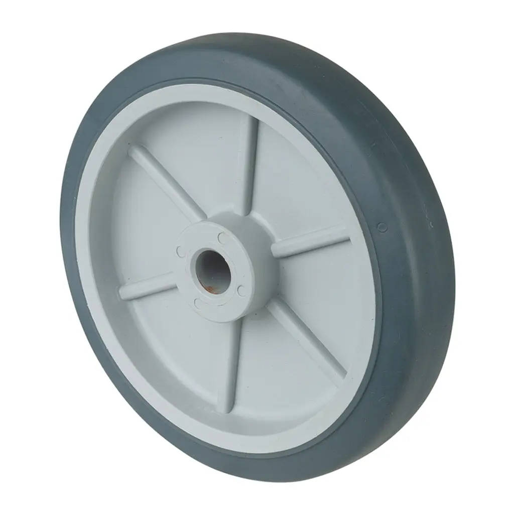 A80.151 Wheel series 150mm grey thermoplastic rubber on polypropylene centre 15mm bore hub length 38mm plain bearing 100kg