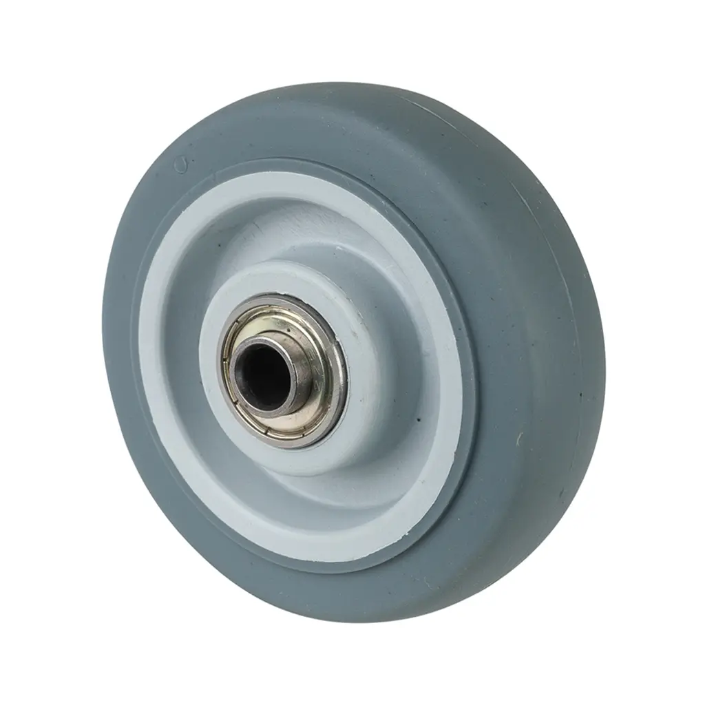 A85.081 Wheel series 80mm grey thermoplastic rubber on polypropylene centre 8mm bore hub length 37mm ball bearings 80kg
