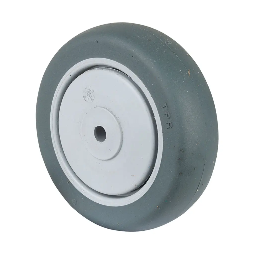 A85.101 Wheel series 100mm grey thermoplastic rubber on polypropylene centre 8mm bore hub length 36.5mm single ball bearing 100kg