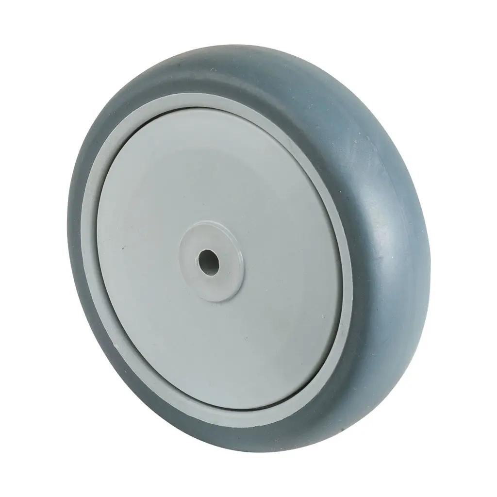 A85.125 Wheel series 125mm grey thermoplastic rubber on polypropylene centre 8mm bore hub length 36.5mm single ball bearing 100kg