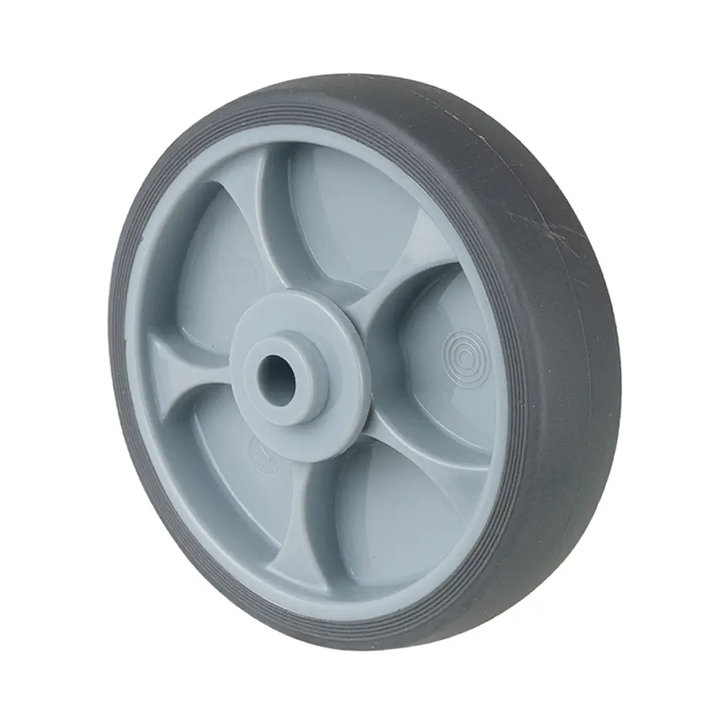 A85.128 Wheel series 125mm grey thermoplastic rubber on polypropylene centre 10mm bore hub length 50mm single ball bearing 120kg