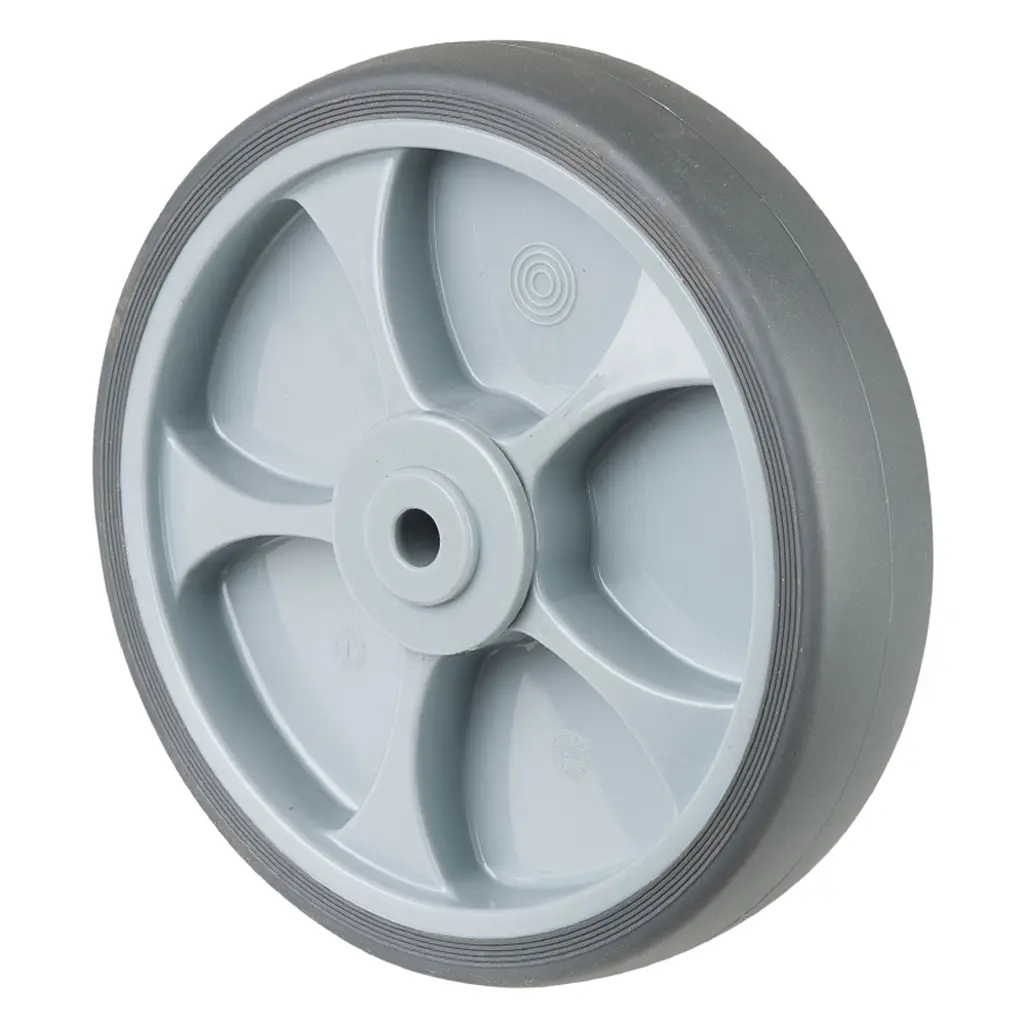 A85.202 Wheel series 200mm grey thermoplastic rubber on polypropylene centre 12mm bore hub length 60mm single ball bearing 220kg