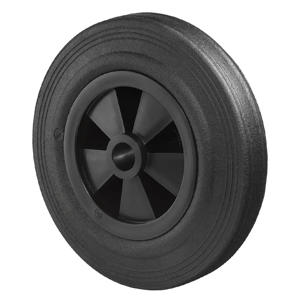 B40.200 Wheel series 200mm black rubber on polypropylene centre 20mm bore hub length 60mm plain bearing 200kg